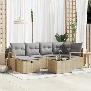 Vidaxl - Ensemble De Canapé De Jardin 7 Pcs Beige Poly Rotin pas cher