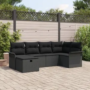 Ensemble De Canapé De Jardin Avec Coussin 6 Pcs Noir Poly Rotin Vidaxl pas cher