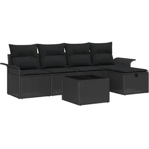 vidaXL Ensemble de canapé de jardin avec coussin 6 pcs Noir Poly rotin pas cher