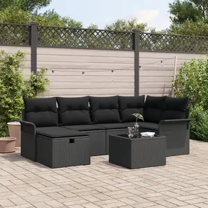 Ensemble De Canapé De Jardin Avec Coussin 7 Pcs Noir Poly Rotin Vidaxl pas cher