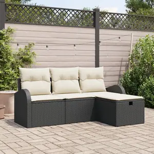 Comparateur de prix : vidaXL Ensemble de canapé de jardin avec coussin 4 pcs Noir Poly rotin