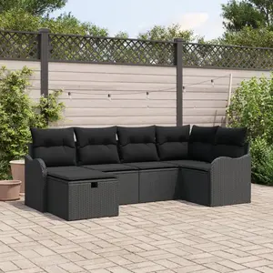 vidaXL Ensemble de canapé de jardin avec coussin 6 pcs Noir Poly rotin pas cher