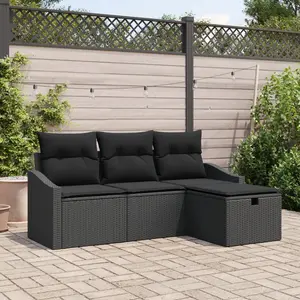 Ensemble De Canapé De Jardin Avec Coussin 4 Pcs Noir Poly Rotin Vidaxl pas cher