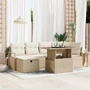 Vidaxl - Ensemble De Canapé De Jardin 7 Pcs Beige Poly Rotin pas cher