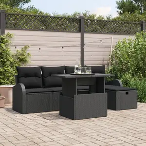 vidaXL Ensemble de canapé de jardin avec coussin 6 pcs Noir Poly rotin pas cher