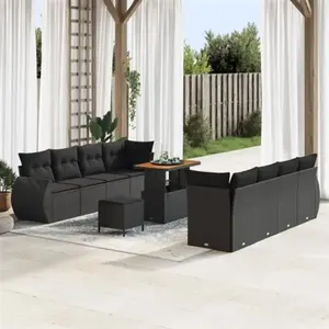 vidaXL Ensemble de canapé de jardin avec coussin 11 pcs Noir polyrotin pas cher