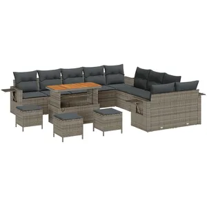 vidaXL Ensemble de canapés de jardin 14 pcs Gris Poly-Rotin pas cher