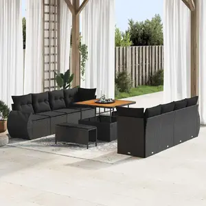 vidaXL Ensemble de canapé de jardin avec coussin 11 pcs Noir polyrotin pas cher