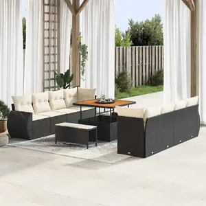 vidaXL Ensemble de canapé de jardin avec coussin 11 pcs Noir polyrotin pas cher