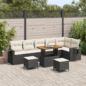 vidaXL Ensemble de canapés de jardin 9 pcs Noir Poly-Rotin pas cher