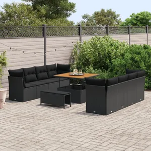 vidaXL Ensemble de canapé de jardin 11 pcs Noir Poly-Rotin pas cher