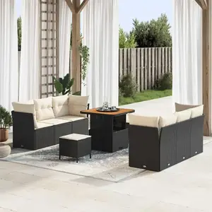 vidaXL Ensemble de canapé de jardin avec coussin 9 pcs Noir polyrotin pas cher