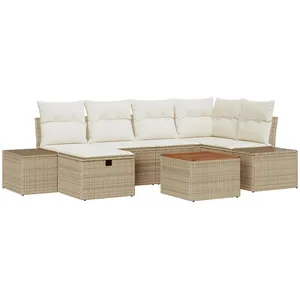 vidaXL Ensemble de canapé de jardin 7 pcs Beige Poly rotin pas cher