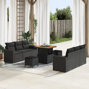 vidaXL Ensemble de canapés de jardin 9 pcs Noir Poly-Rotin pas cher