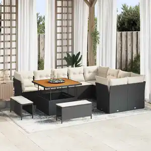 vidaXL Ensemble de canapés de jardin 12 pcs noir poly rotin pas cher