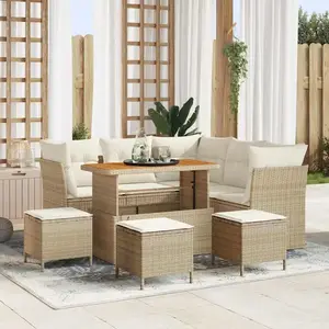vidaXL Ensemble de canapé de jardin 9 pcs Beige Poly-Rattan pas cher
