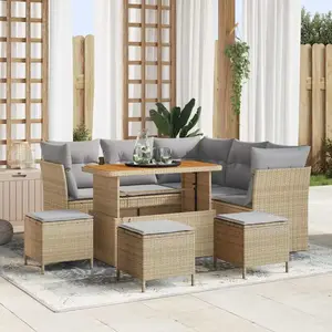 vidaXL Ensemble de canapés de jardin 9 pcs Beige Poly-Rotin pas cher