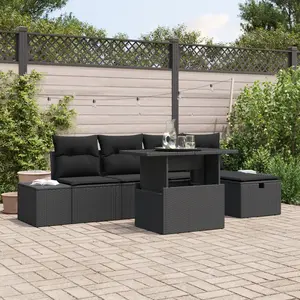 vidaXL Ensemble de 6 canapés de jardin avec coussins en noir poly rattan pas cher