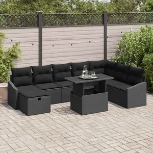 vidaXL Ensemble de canapés de jardin 9 pcs Noir Poly-Rotin pas cher