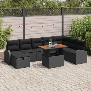 vidaXL Ensemble de canapés de jardin 9 pcs Noir Poly-Rotin pas cher