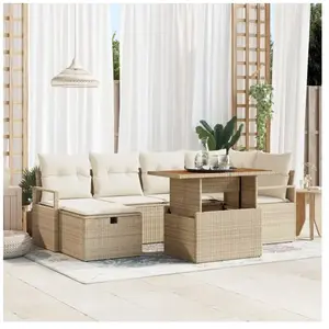 vidaXL Ensemble de canapés de jardin 7 pcs Beige Poly-Rotin pas cher
