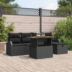 vidaXL Canapé de jardin 6 pièces avec coussins en poly rotin noir, Canapé de jardin 2 places avec rangement et coussins noirs pas cher