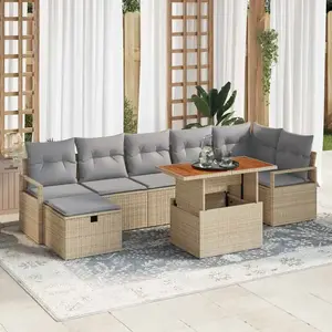 vidaXL Ensemble de canapés de jardin 8 pcs Beige Poly-Rattan pas cher