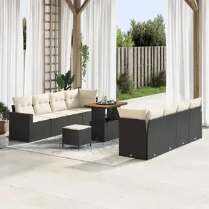 vidaXL Ensemble de canapés de jardin 11 pcs noir poly rotin pas cher