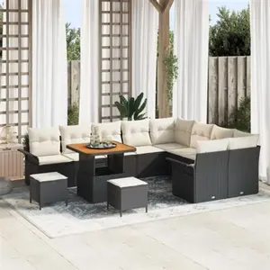 Vidaxl ensemble de canapés de jardin 12 pièces avec coussins noir poly rotin acacia pas cher