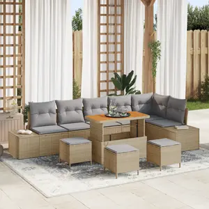 vidaXL Canapé de Jardin 10 Pièces avec Coussins Beige en Rattan Synthétique pas cher