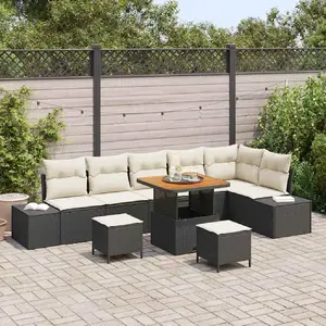 vidaXL Set de canapé de jardin 9 pièces avec coussins noirs en poly rotin pas cher