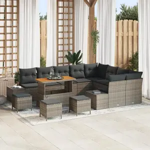 vidaXL Canapé de Jardin 13 pièces avec Coussins Gris Poly Rotin Acacia pas cher