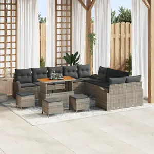 Vidaxl ensemble de canapé de jardin de 14 pièces avec coussins en gris poly rotin acacia pas cher