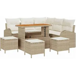 vidaXL Ensemble de jardin en 9 pièces avec coussins beige en poly rotin acacia pas cher