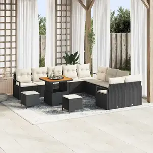 vidaXL Canapé de jardin 13 pièces avec coussins en poly rotin noir et acacia pas cher