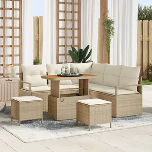 Vidaxl ensemble canapé jardin 8 pièces avec coussins beige poly rotin acacia pas cher