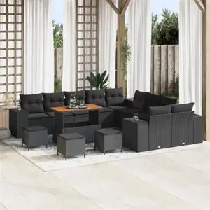 vidaXL Ensemble de canapé de jardin avec coussin 14 pcs Noir polyrotin pas cher