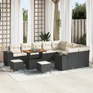 vidaXL Ensemble de canapé de jardin avec coussin 12 pcs Noir polyrotin pas cher