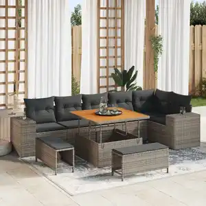 vidaXL Ensemble de canapé de jardin avec coussin 9 pcs Gris polyrotin pas cher