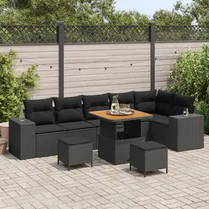 vidaXL Ensemble de canapé de jardin avec coussin 9 pcs Noir polyrotin pas cher