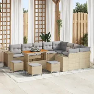 vidaXL Ensemble de canapés de jardin 13 pcs Beige Poly-Rattan pas cher