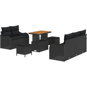 Vidaxl set de 8 pièces de sofa de jardin avec coussins noir en rattan poly acacia pas cher
