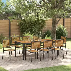vidaXL Ensemble de salle à manger pour jardin 9 pcs Noir et Marron pas cher