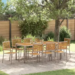 vidaXL Ensemble de salle à manger pour jardin 9 pcs Gris et marron pas cher