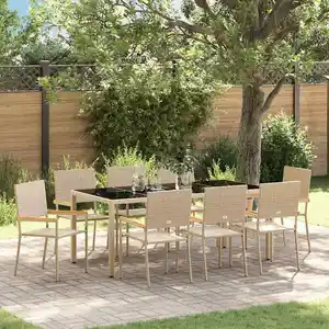 vidaXL Ensemble de salle à manger pour jardin 9 pcs Beige polyrotin pas cher