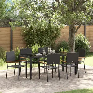 vidaXL Ensemble de salle à manger pour jardin 7 pcs Noir polyrotin pas cher