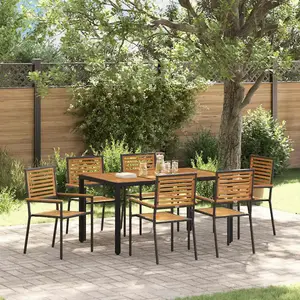 vidaXL Ensemble de salle à manger pour jardin 7 pcs Noir et Marron pas cher