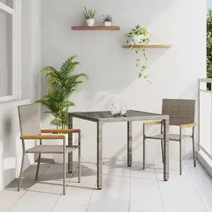 vidaXL Ensemble de Salle à Manger de Jardin 3 Pièces Gris Poly Rattan 3365385 pas cher