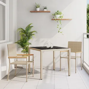 vidaXL Ensemble de salle à manger pour jardin 3 pcs Beige polyrotin