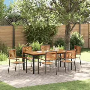 Vidaxl ensemble de salle à manger de jardin 7 pièces en gris en poly rotin acacia pas cher
